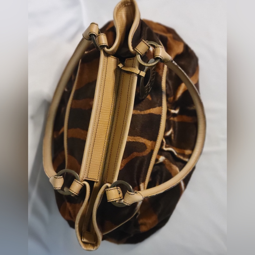 Fendi Vintage Rare Brown & Tan Pony fur Leather Hand Bag, Tiger Print - Picture 9 of 16